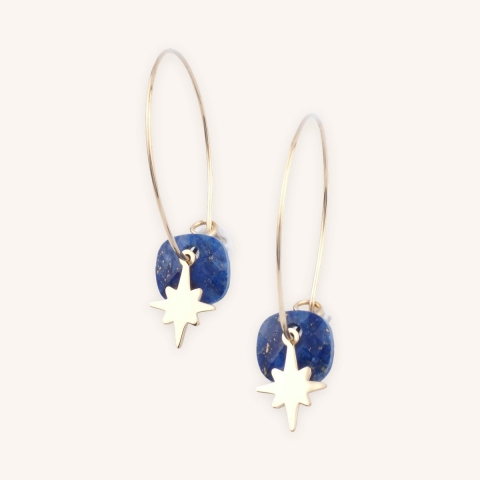Boucles d'oreilles créoles Théa lapis lazuli - Zag Bijoux