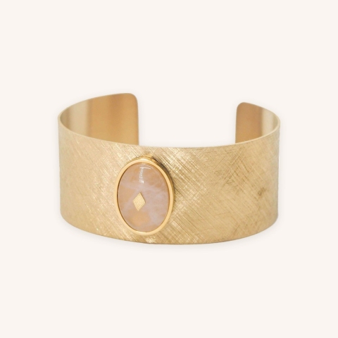 Bracelet manchette gloria en acier et quartz rose - Zag Bijoux