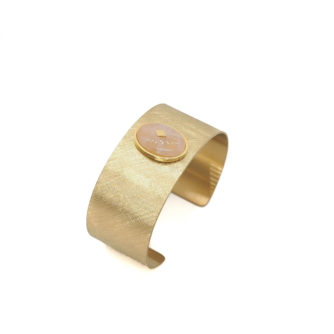 Bracelet manchette gloria en acier et quartz rose - Zag...