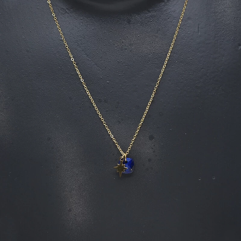 Collier stone polar en acier doré et lapis lazuli - Zag Bijoux