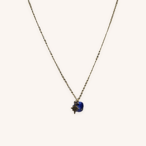 Collier stone polar en acier doré et lapis lazuli - Zag Bijoux