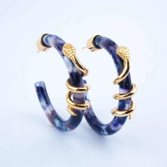 Cobra blue gold hoops earrings - Zag bijoux