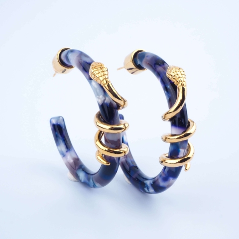 Cobra blue gold hoops earrings - Zag bijoux