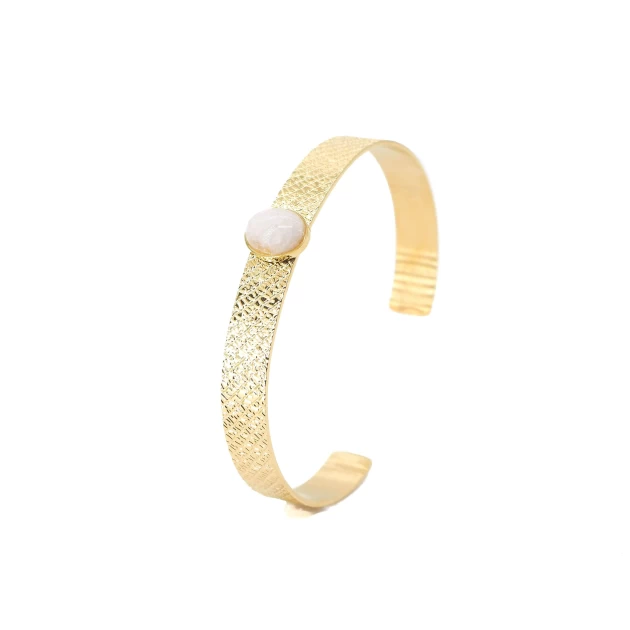 Bracelet jonc stone en acier et agate blanche - Zag Bijoux