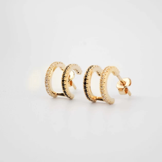 Creole earrings duo black gold - Pomme Cannelle