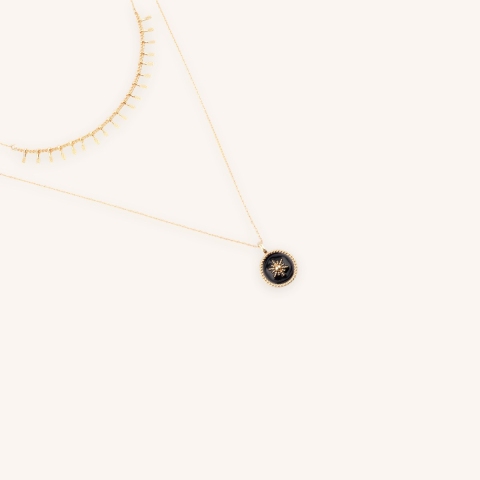 Collier double épis black plaqué or - Pomme Cannelle