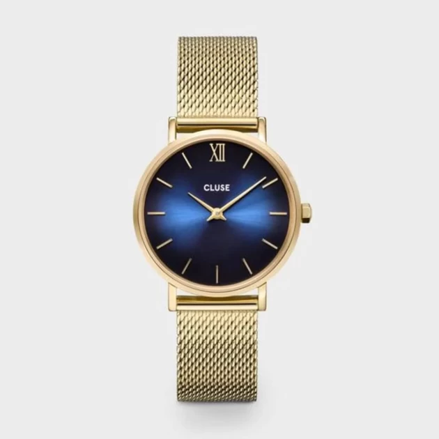Reloj Minuit mesh de oro azul intenso en acero - Cluse