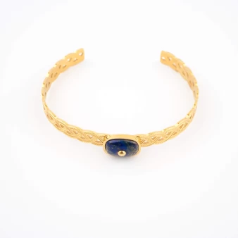 Bracelet jonc tresse lapis lazuli acier jaune - Zag Bijoux