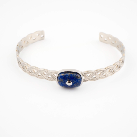 Bracelet jonc tresse lapis lazuli acier - Zag Bijoux
