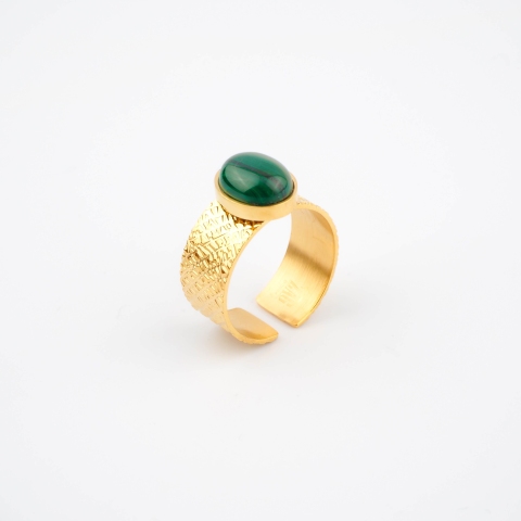Bague Stormy malachite en acier jaune - Zag bijoux