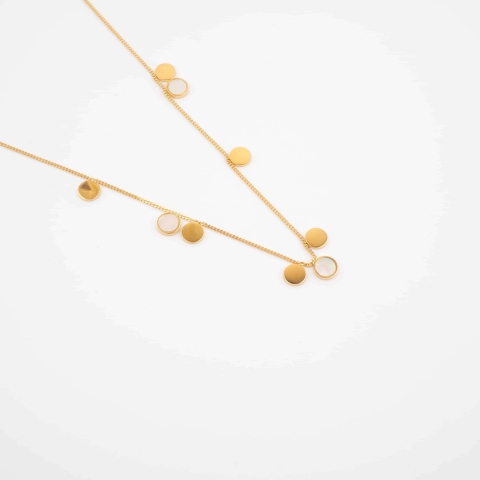 Collier pastilles nacrées en acier jaune - Zag Bijoux