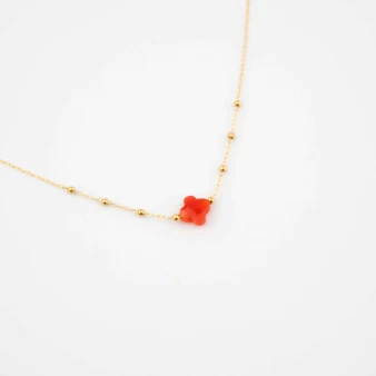 Clover red gold necklace -...