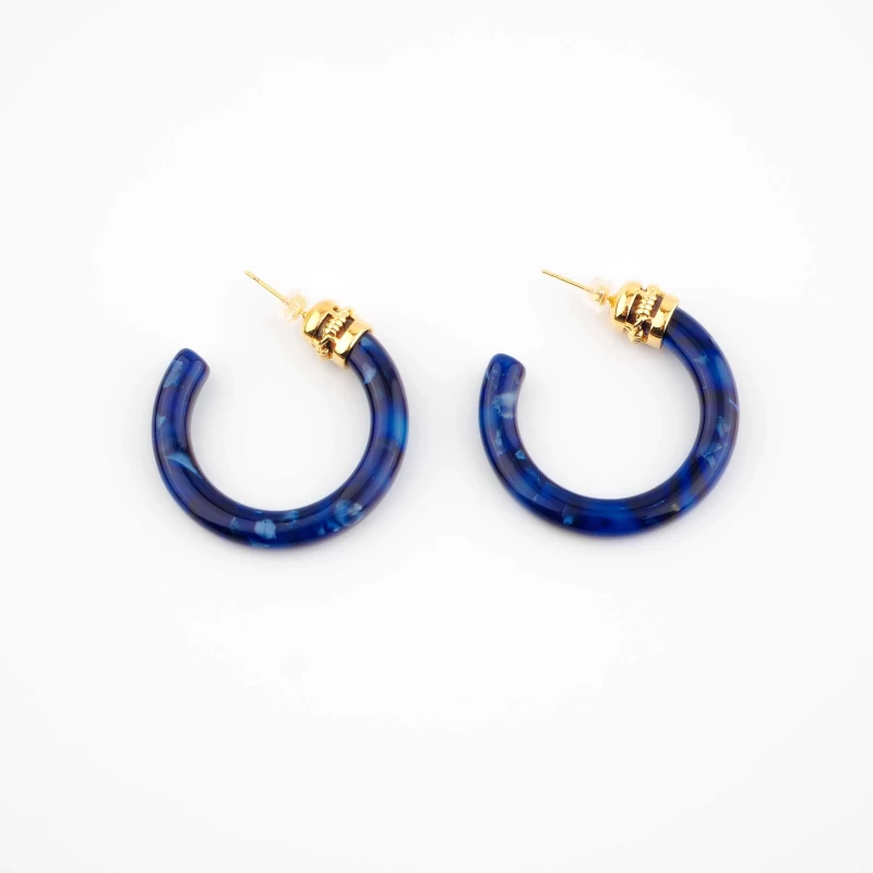 Acetate blue gold hoops earrings - Zag Bijoux