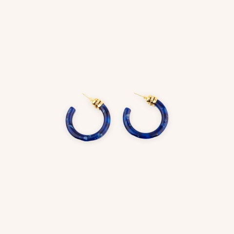 Acetate blue gold hoops earrings - Zag Bijoux