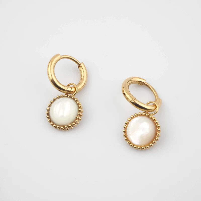 Lydie pearly gold hoops earrings - Zag Bijoux