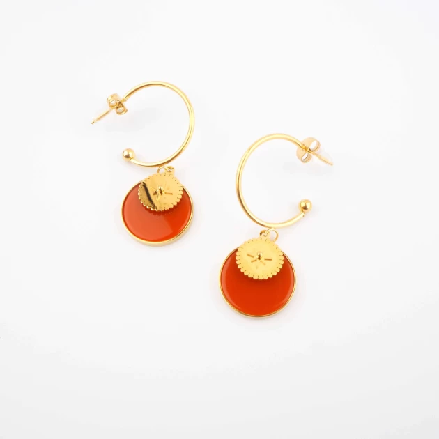 Thaïs carnelian gold hoops earrings - Zag Bijoux