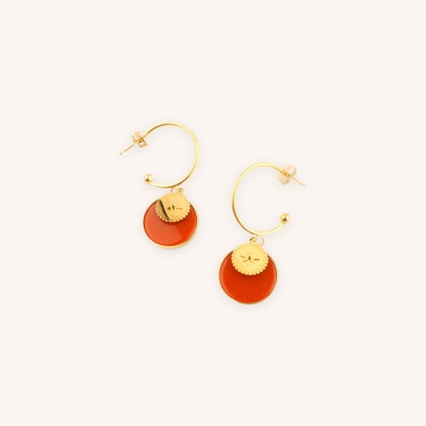 Boucles d'oreilles créoles Thaïs cornaline - Zag Bijoux