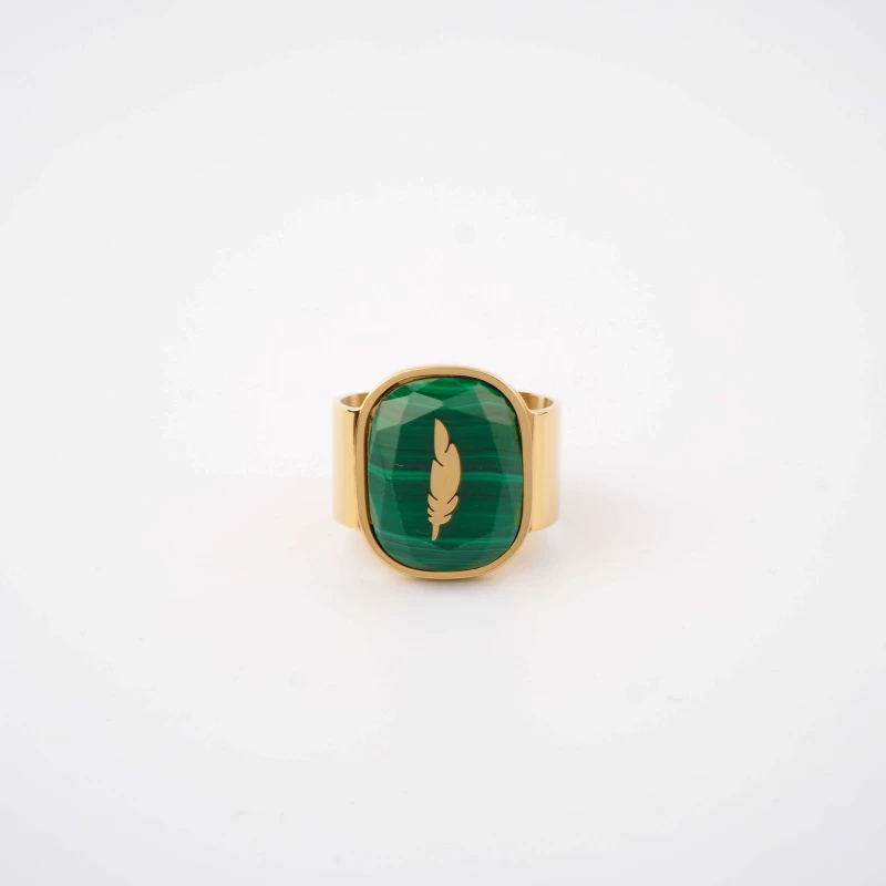 Feather green gold ring - Zag Bijoux