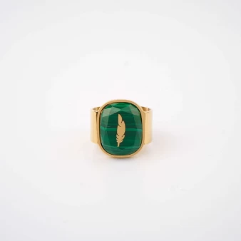 Feather green gold ring -...