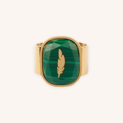 Feather green gold ring - Zag Bijoux