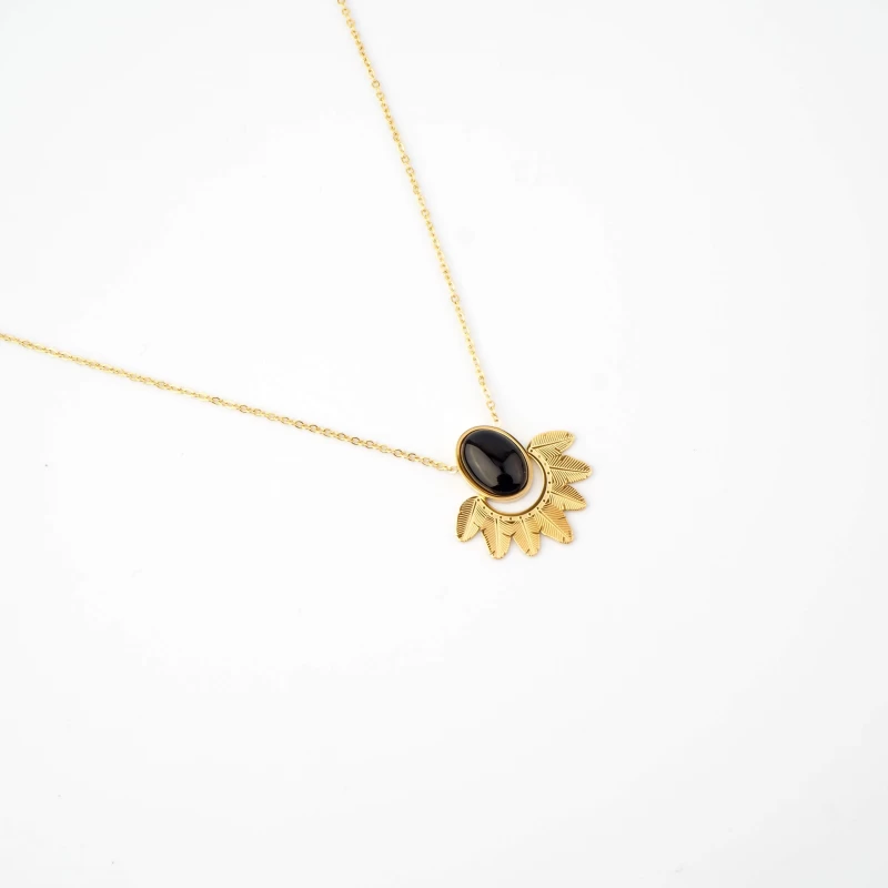 Palm onyx gold necklace - Zag Bijoux