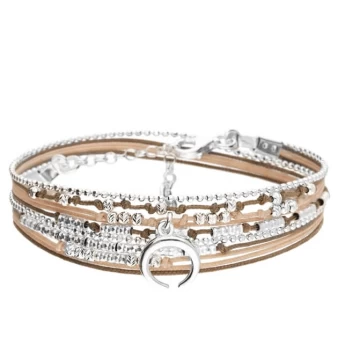 Wavy croissant brown silver wrap bracelet - Doriane Bijoux