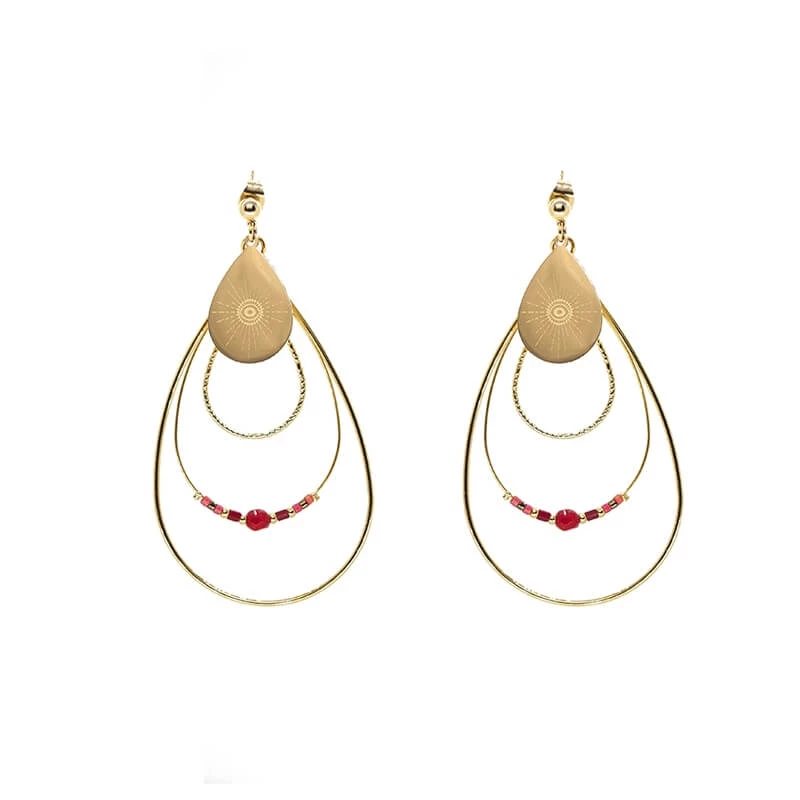 Boucles d'oreilles boréale en acier et rubis indien - Zag Bijoux