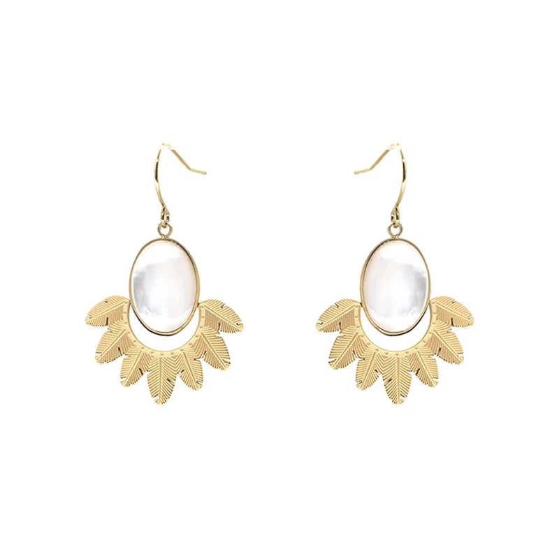 Palm pearly gold earrings - Zag Bijoux