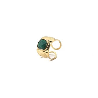 Precioso anillo abanico de acero y malaquita - Zag Bijoux