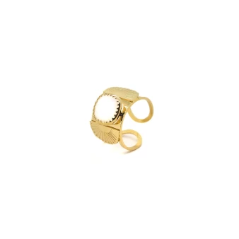 Precioso anillo abanico de ágata blanca en acero - Zag Bijoux