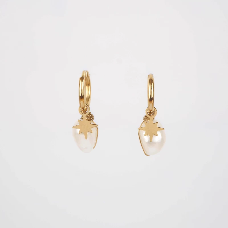 Pearl compass gold hoop earrings - Zag Bijoux