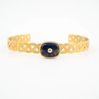 Bracelet jonc tresse lapis lazuli acier jaune - Zag Bijoux