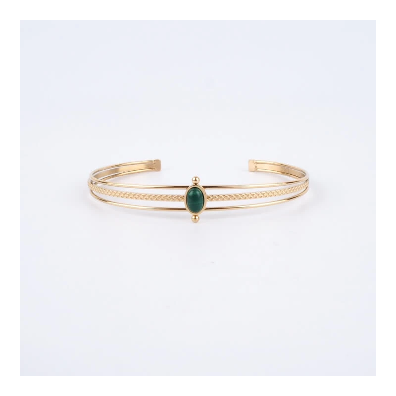 Bracelet jonc Saturne vert en acier jaune - Zag Bijoux