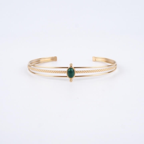 Bracelet jonc Saturne vert en acier jaune - Zag Bijoux