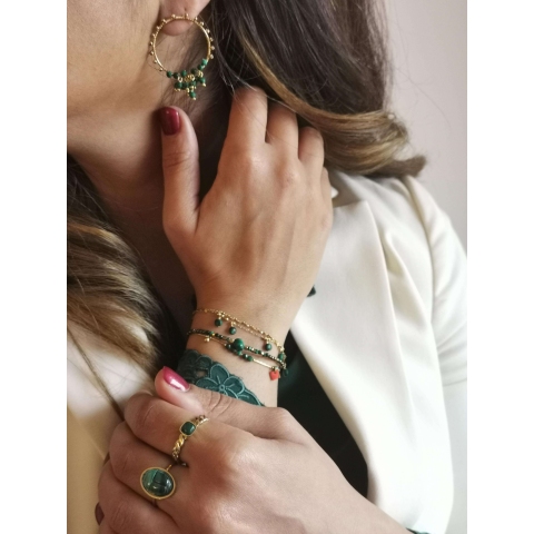 Square stone ring labradorite steel gold - Zag Bijoux