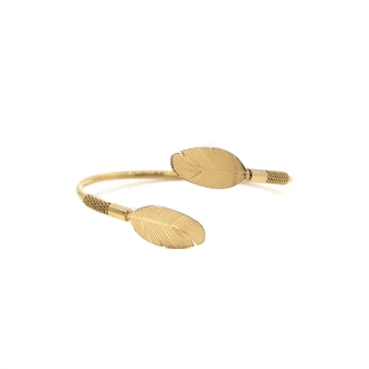 Double feather gold bangle bracelet - Zag Bijoux