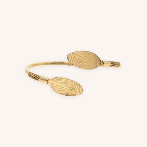 Jonc double plume en acier jaune - Zag Bijoux