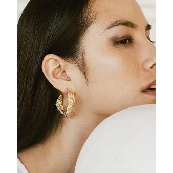 Leaves gold hoops earrings - Zag Bijoux