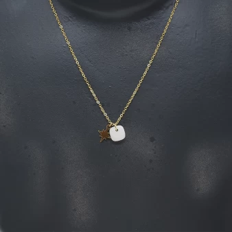 Collar Stone polar en acero y ágata blanca - Zag Bijoux