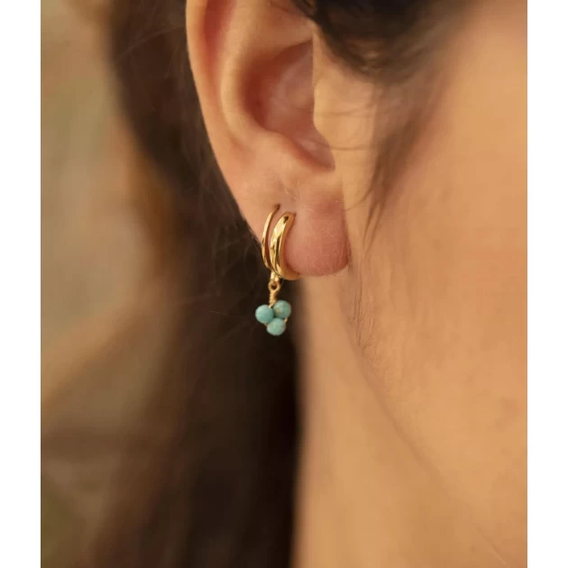 Boucles d'oreilles créoles grappes corail acier - Zag Bijoux