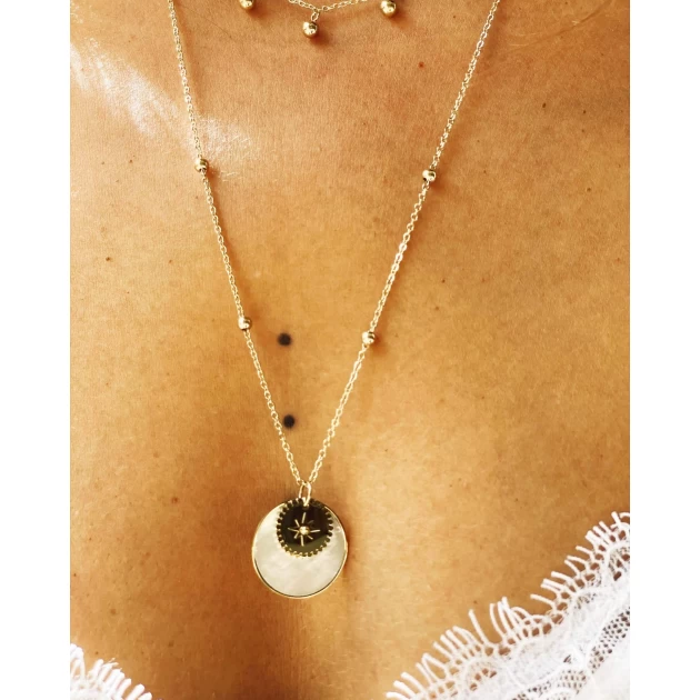 Collier Thaïs nacre marbrée acier or - Zag Bijoux