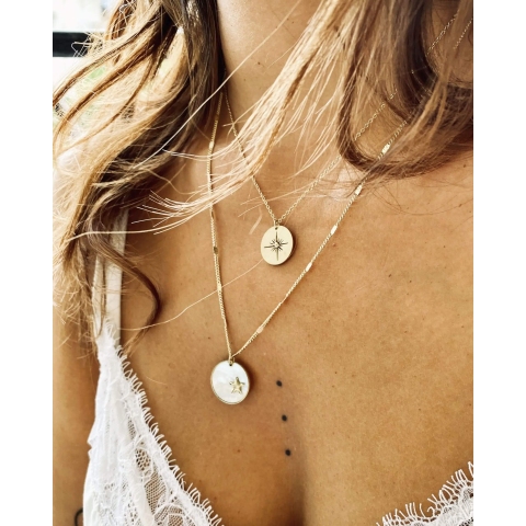 Collier rose des vents en acier jaune - Zag Bijoux