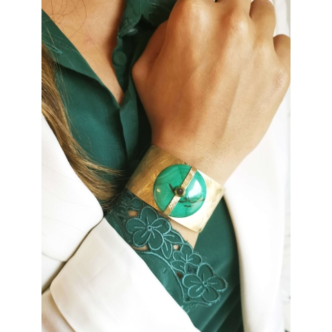 Bracelet manchette Parisse en malachite - Zag Bijoux
