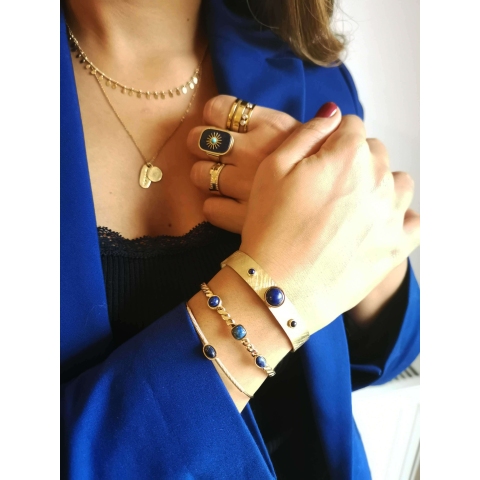 Bracelet jonc stone ovale malachite en acier or - Zag Bijoux
