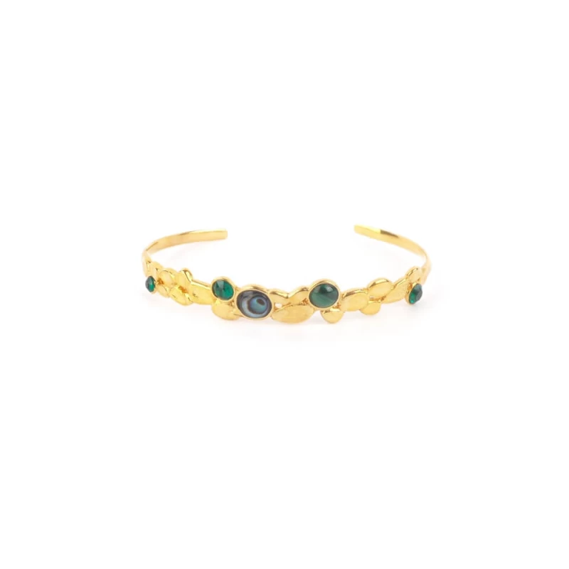 Becky Abalone malachite gold bangle bracelet - Franck Herval