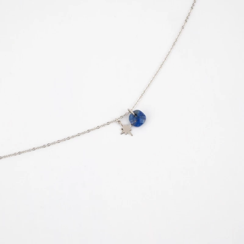 Collar Stone polar en acero y lapislázuli - Zag Bijoux