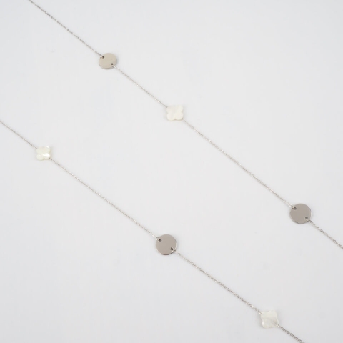 Sautoir trèfle nacré en acier - Zag Bijoux