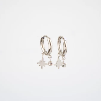Mini compass silver hoop earrings - Zag Bijoux