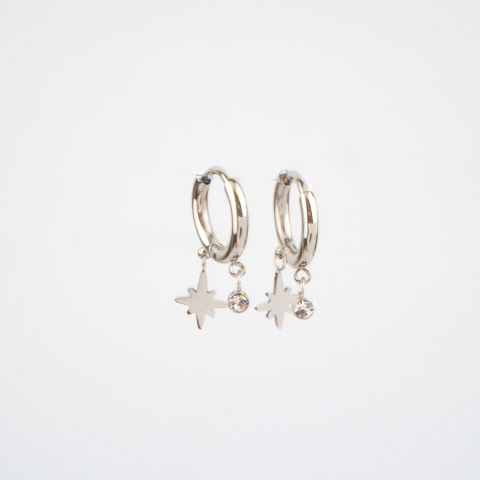 Boucles d'oreilles mini créoles boussole acier - Zag Bijoux