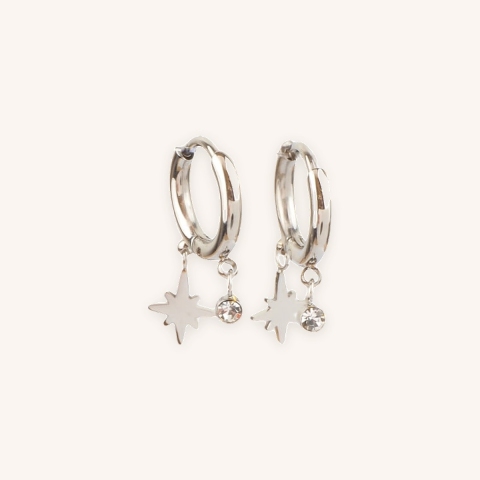 Mini compass silver hoop earrings - Zag Bijoux